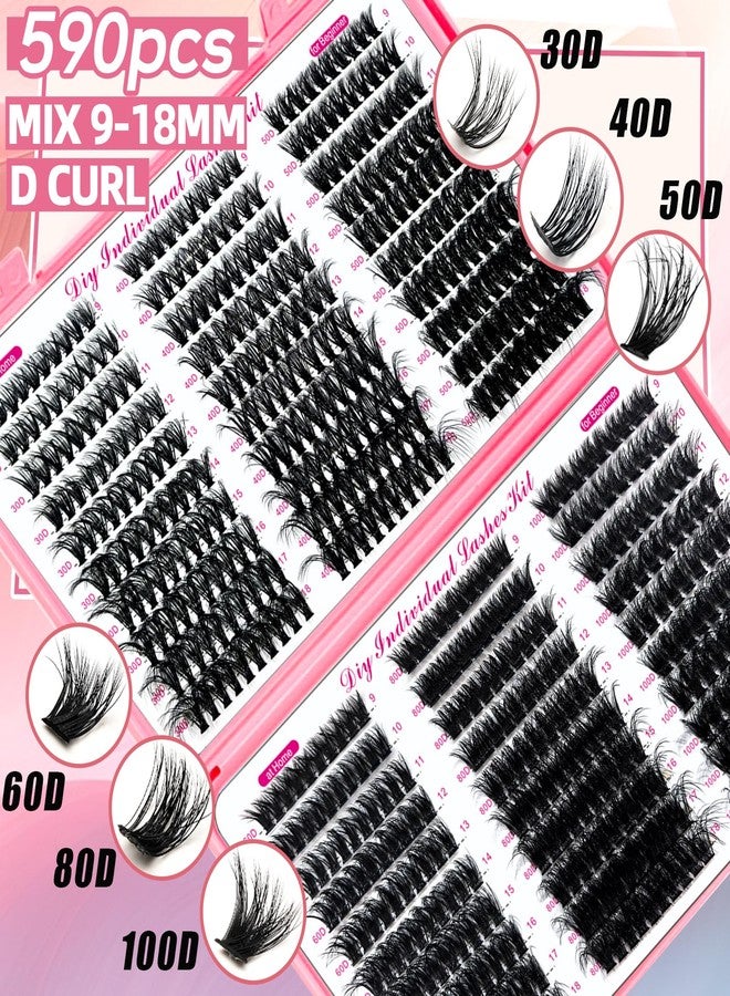 QUKLOGEN DIY Lash Extension Kit 802Pcs D Curl 4 styles Individual Lash with Bottom Lash Clusters Lash Bond and Seal,Quick Glue Remover Tweezers Eyelash Brush Mini Applicator (LASH002) - Image 2